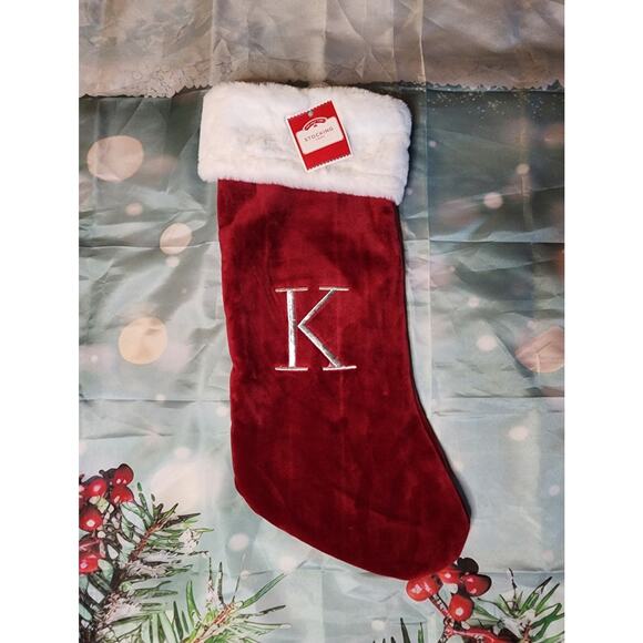 Christmas Red Velvet Monogram Letter K Hanging Stocking Holiday Time 19" New! - Picture 1 of 7